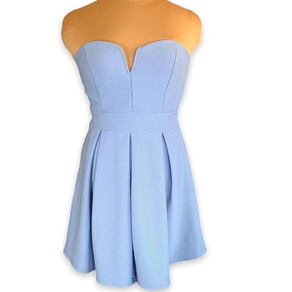 Vintage Windsor Mini Dress Strapless Light Blue Skater Sweetheart Neckline Large - Picture 1 of 10
